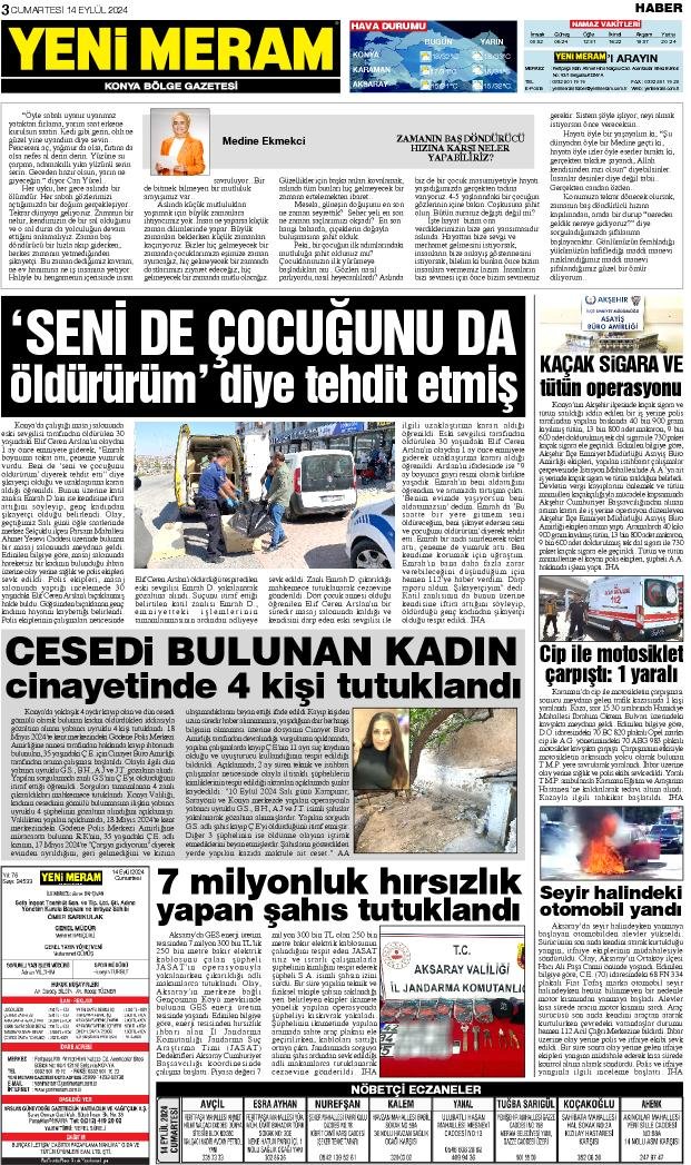 14 Eylül 2024 Yeni Meram Gazetesi