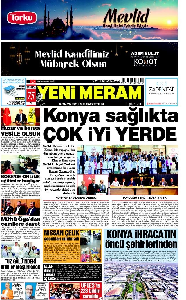 14 Eylül 2024 Yeni Meram Gazetesi