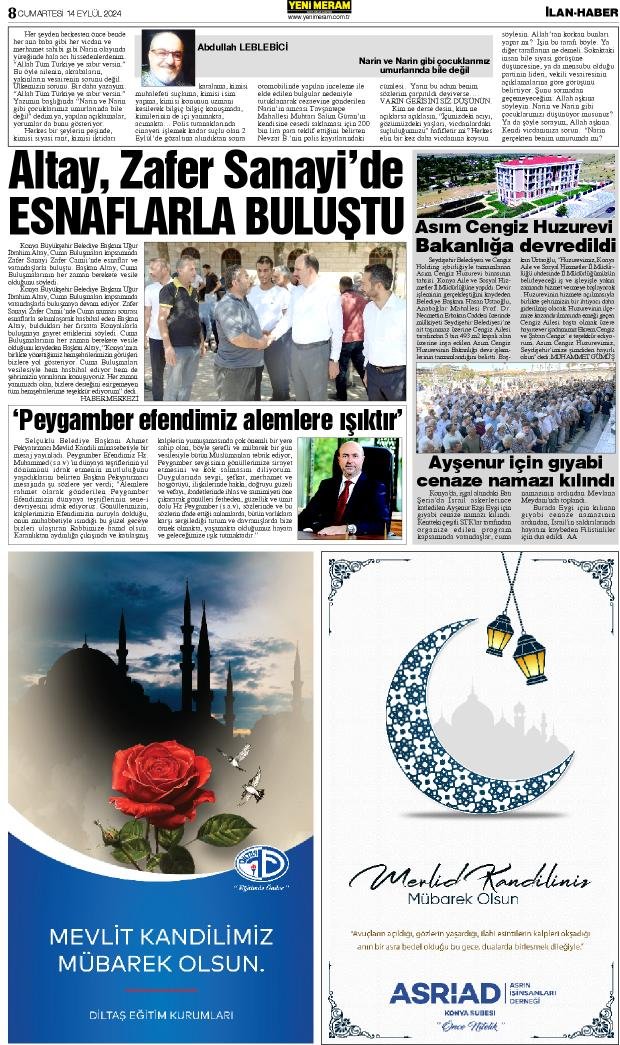 14 Eylül 2024 Yeni Meram Gazetesi