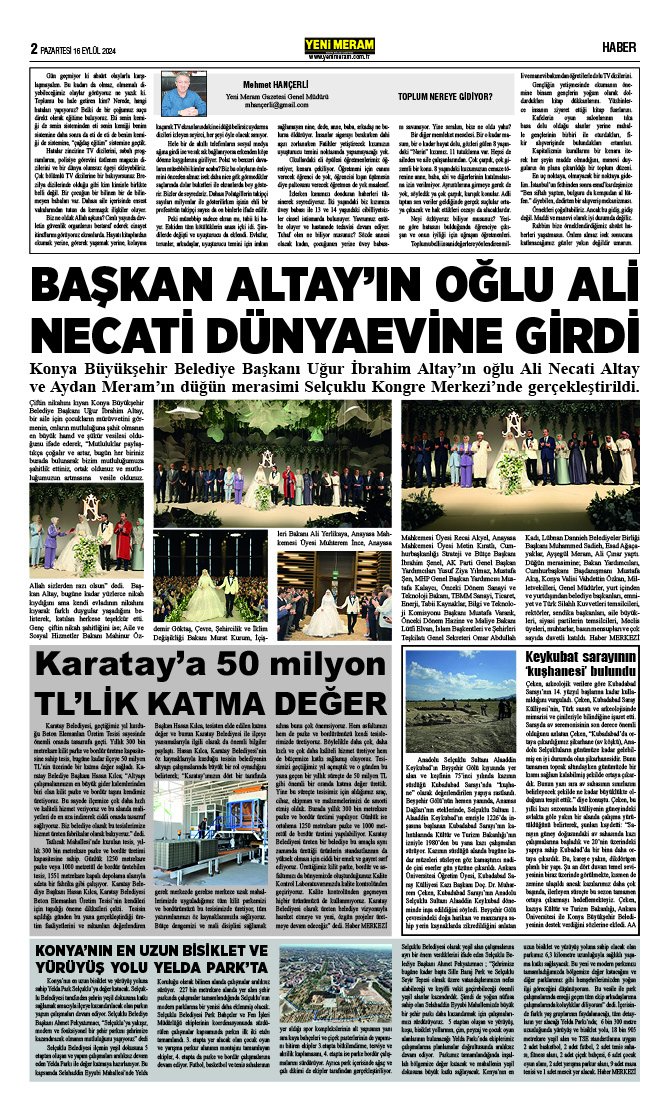 16 Eylül 2024 Yeni Meram Gazetesi
