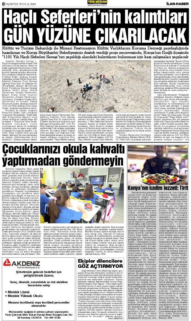 16 Eylül 2024 Yeni Meram Gazetesi
