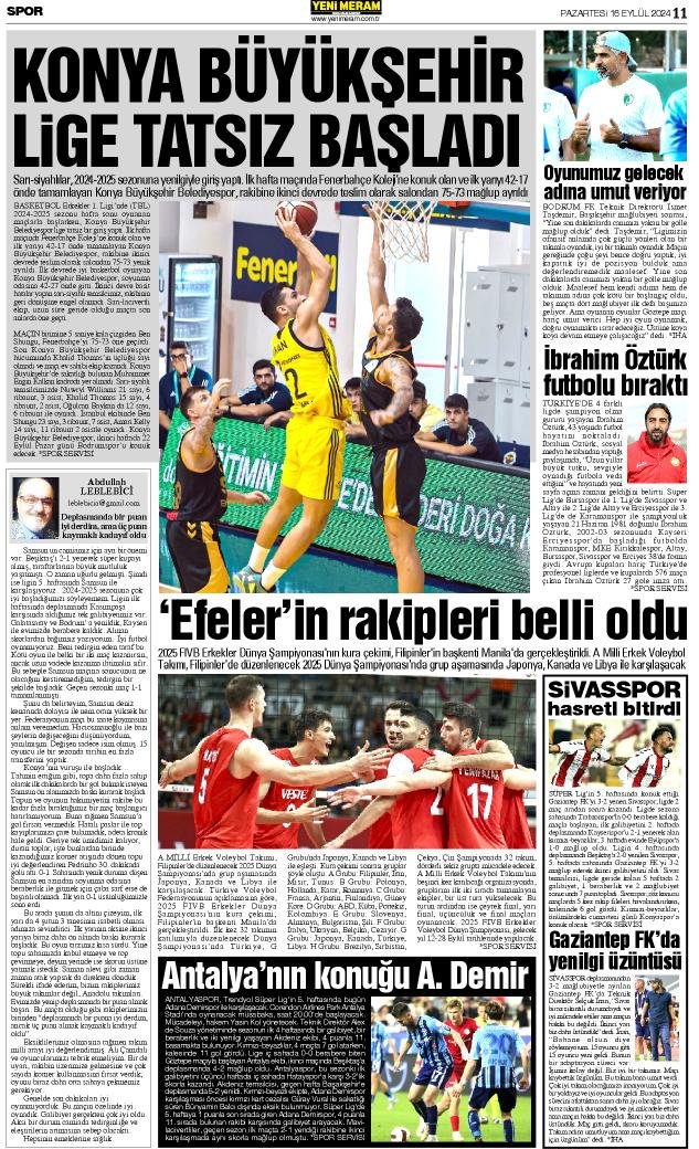 16 Eylül 2024 Yeni Meram Gazetesi
