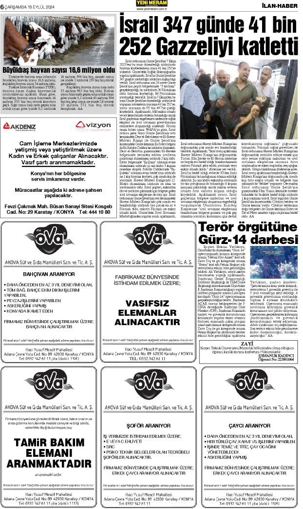 18 Eylül 2024 Yeni Meram Gazetesi
