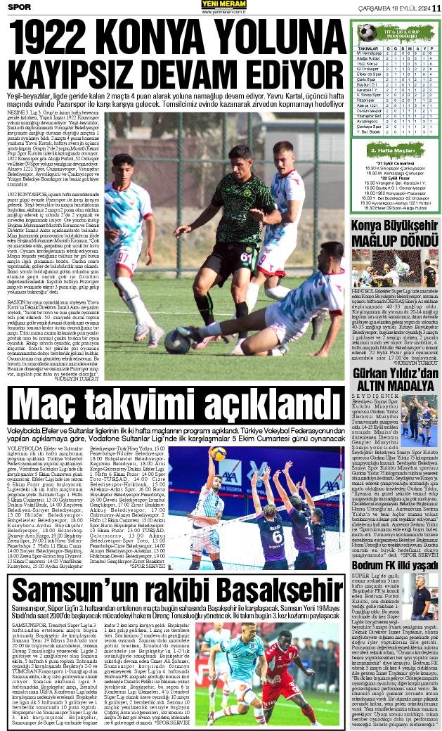 18 Eylül 2024 Yeni Meram Gazetesi
