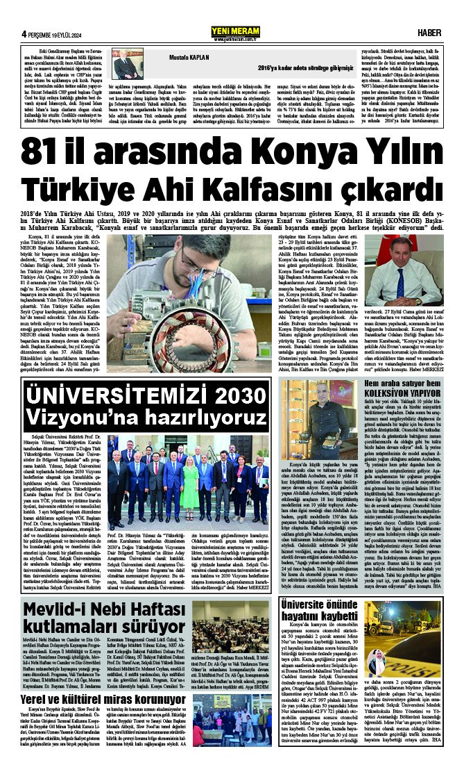 19 Eylül 2024 Yeni Meram Gazetesi
