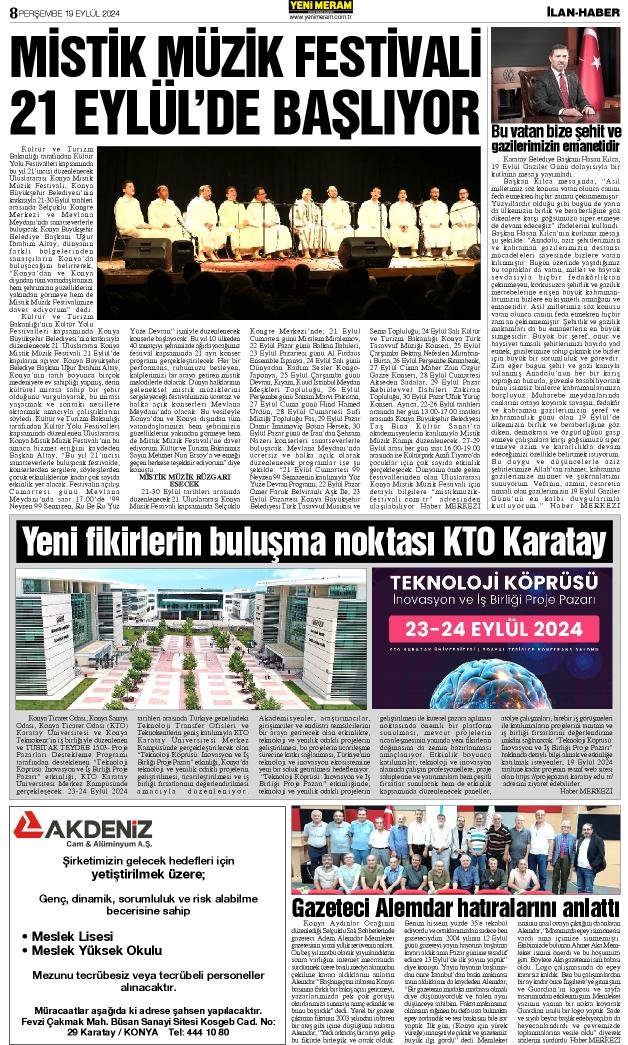 19 Eylül 2024 Yeni Meram Gazetesi
