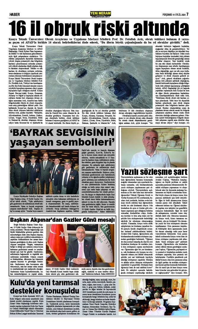 19 Eylül 2024 Yeni Meram Gazetesi
