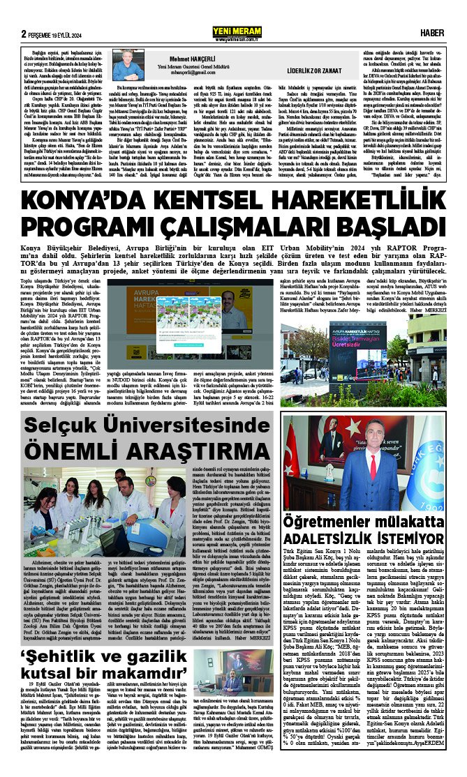 19 Eylül 2024 Yeni Meram Gazetesi
