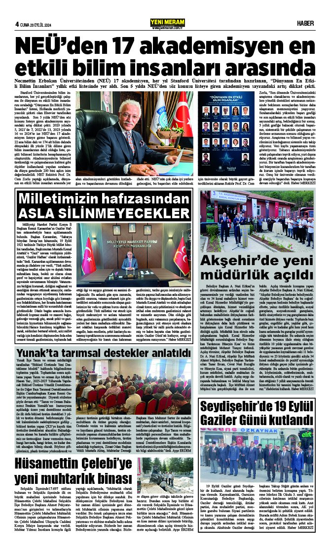 20 Eylül 2024 Yeni Meram Gazetesi
