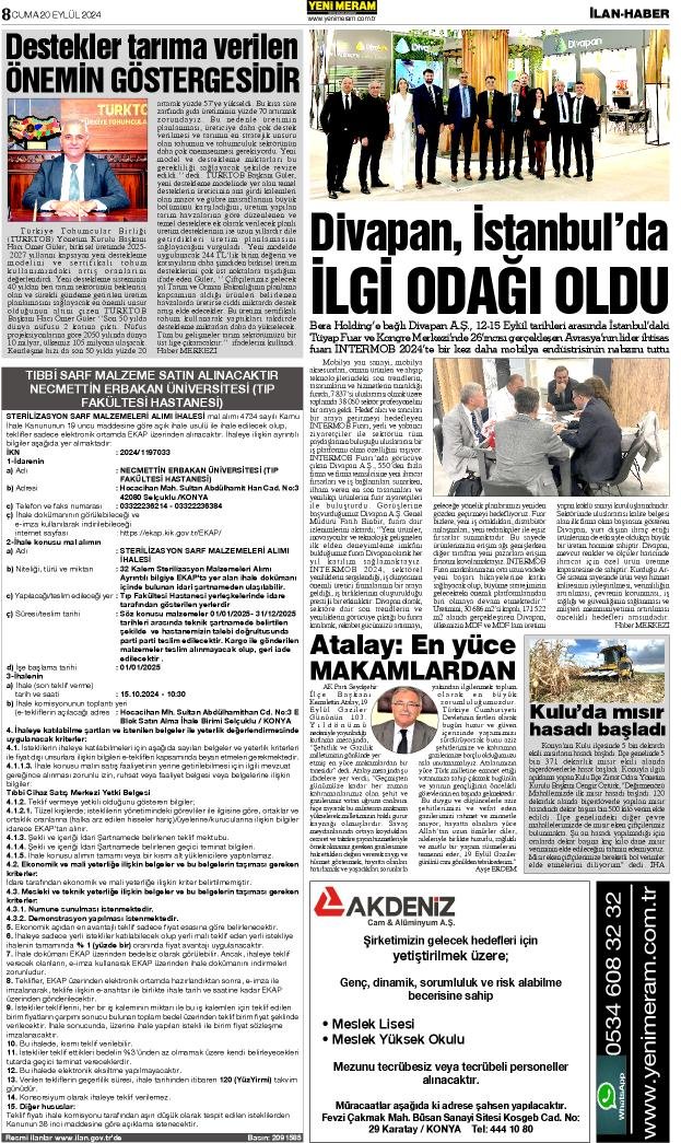 20 Eylül 2024 Yeni Meram Gazetesi
