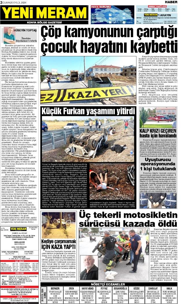 20 Eylül 2024 Yeni Meram Gazetesi
