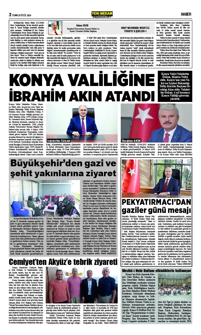 20 Eylül 2024 Yeni Meram Gazetesi
