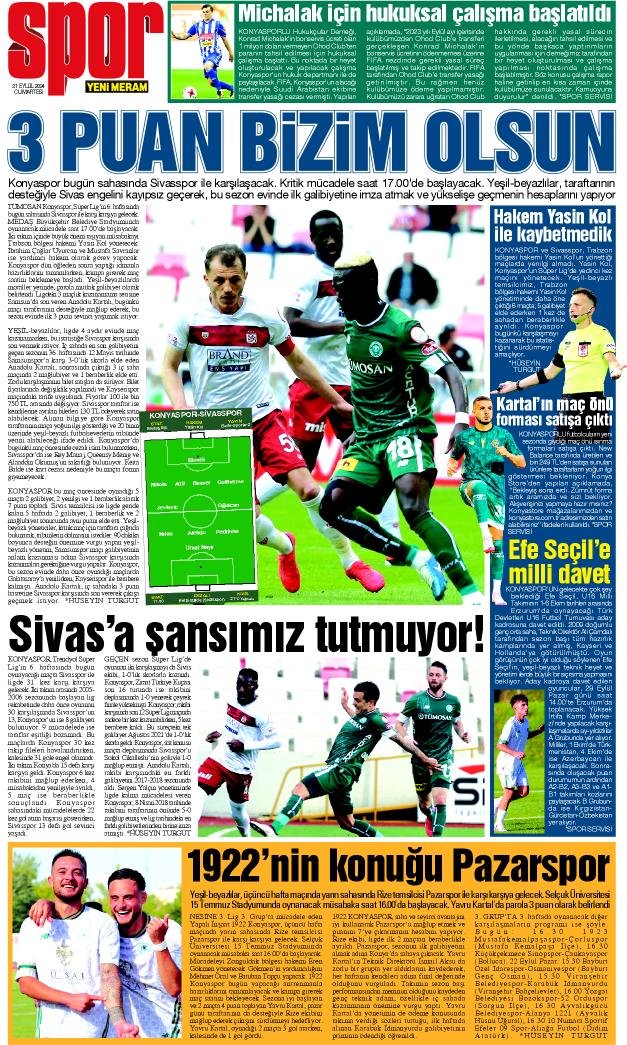 21 Eylül 2024 Yeni Meram Gazetesi