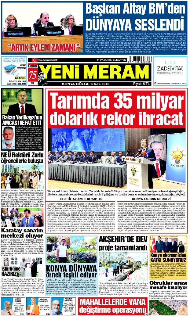 21 Eylül 2024 Yeni Meram Gazetesi