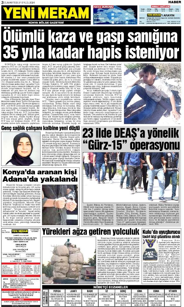 21 Eylül 2024 Yeni Meram Gazetesi