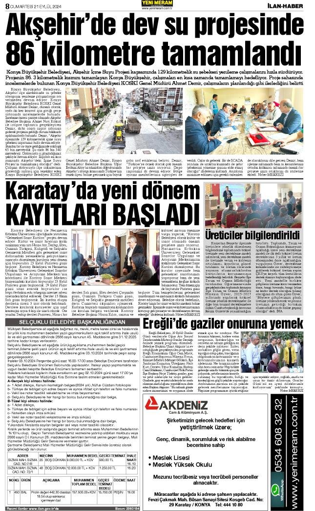 21 Eylül 2024 Yeni Meram Gazetesi