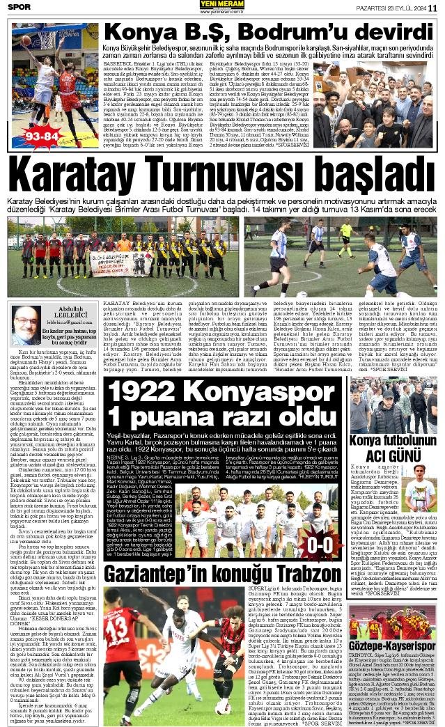 23 Eylül 2024 Yeni Meram Gazetesi
