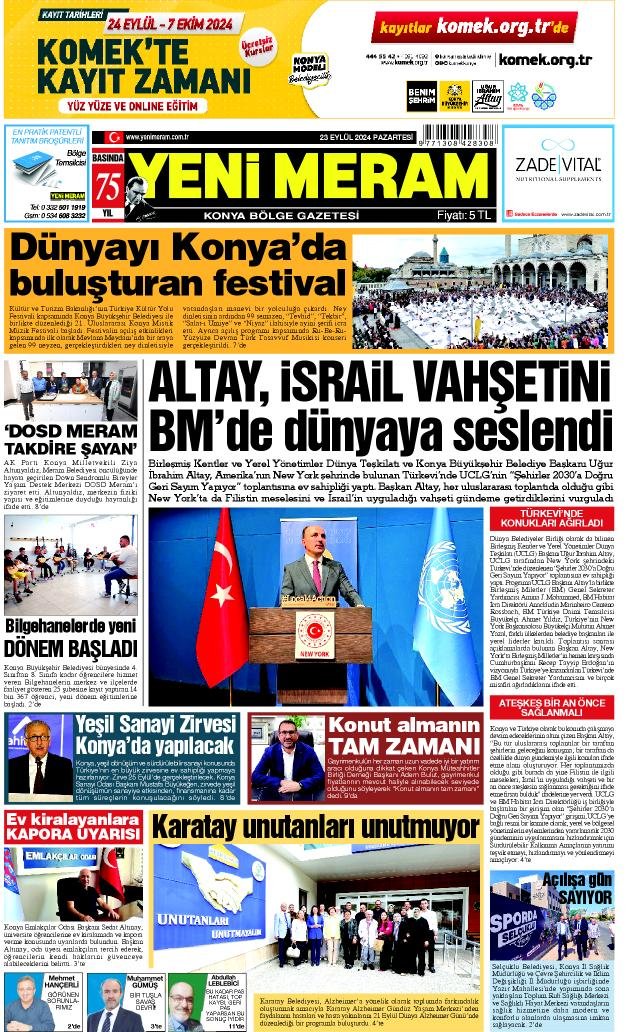 23 Eylül 2024 Yeni Meram Gazetesi
