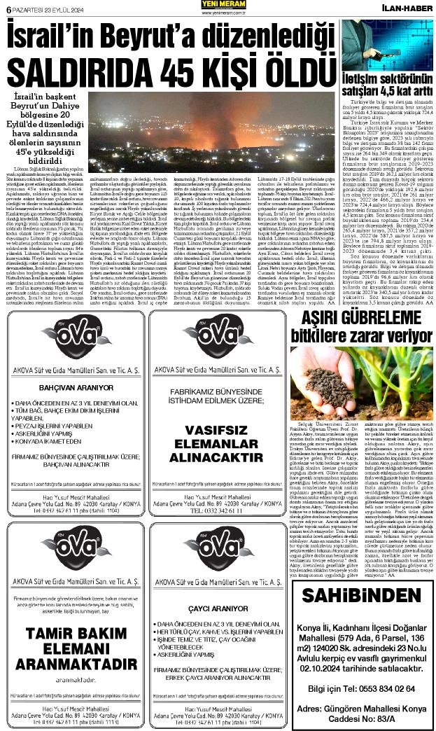 23 Eylül 2024 Yeni Meram Gazetesi
