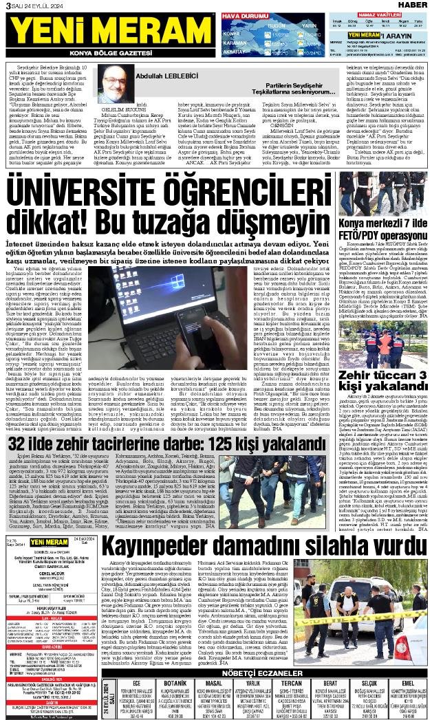 24 Eylül 2024 Yeni Meram Gazetesi
