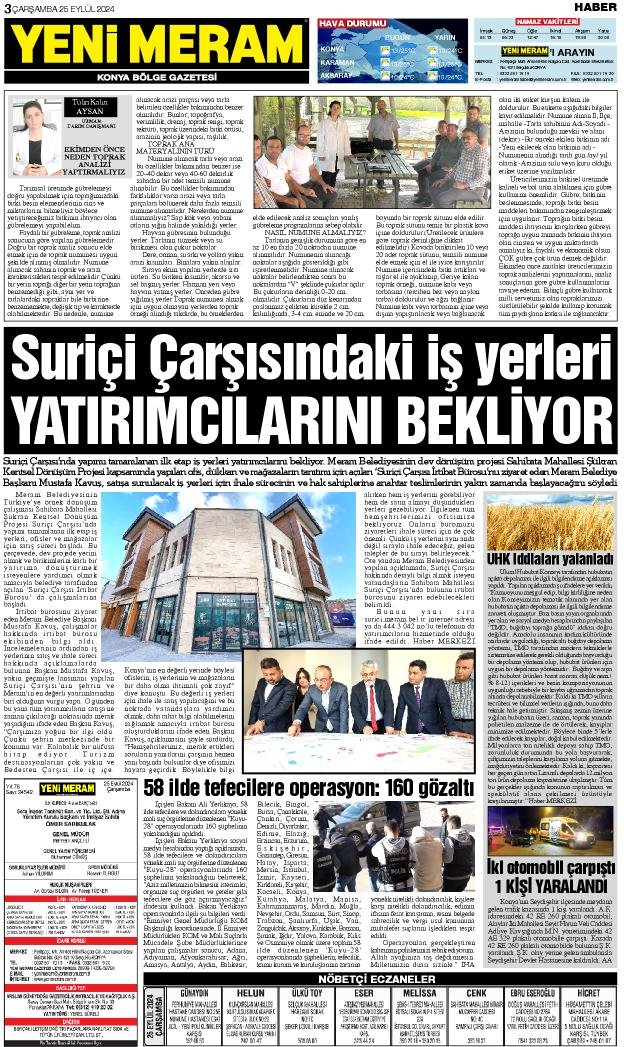 25 Eylül 2024 Yeni Meram Gazetesi
