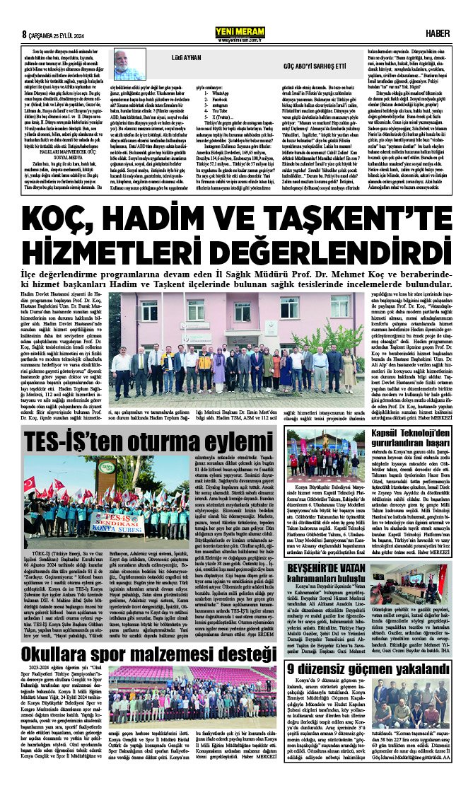 25 Eylül 2024 Yeni Meram Gazetesi
