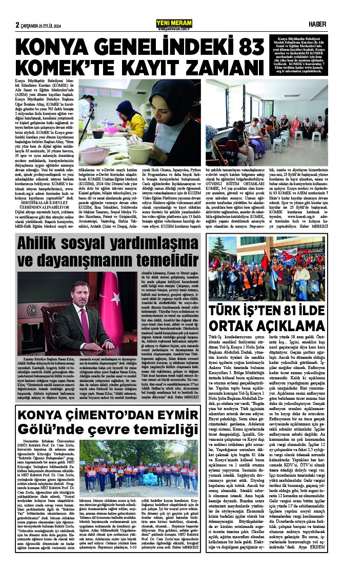 25 Eylül 2024 Yeni Meram Gazetesi
