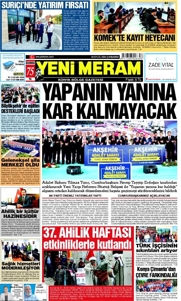 25 Eylül 2024 Yeni Meram Gazetesi
