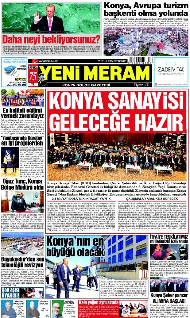 26 Eylül 2024 Yeni Meram Gazetesi
