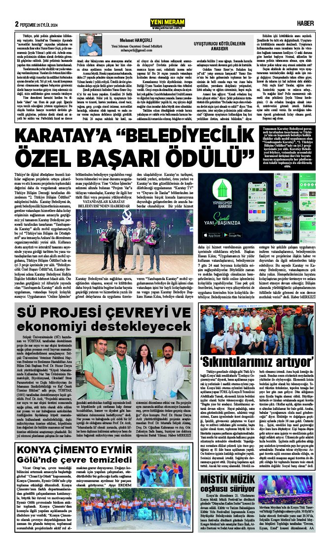 26 Eylül 2024 Yeni Meram Gazetesi
