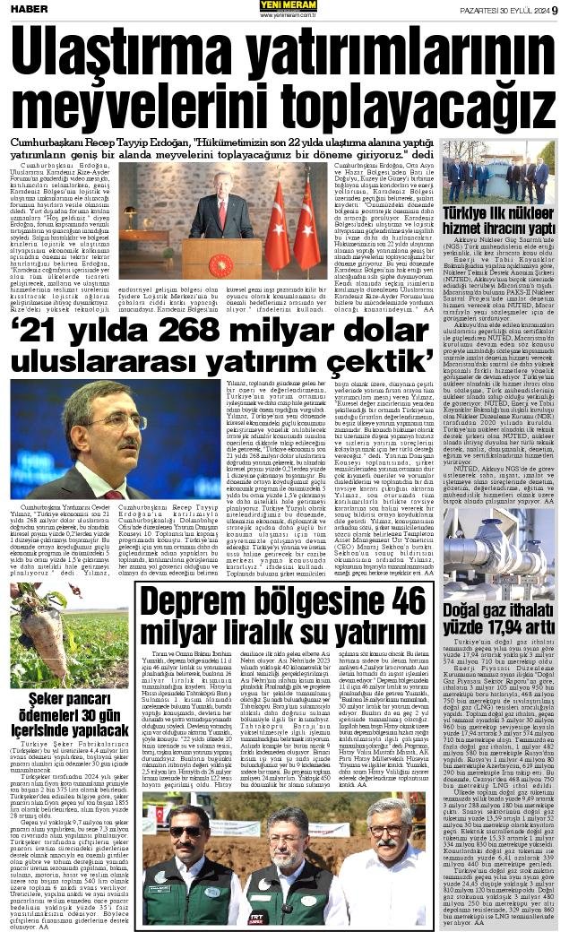 30 Eylül 2024 Yeni Meram Gazetesi
