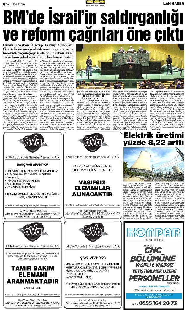 1 Ekim 2024 Yeni Meram Gazetesi
