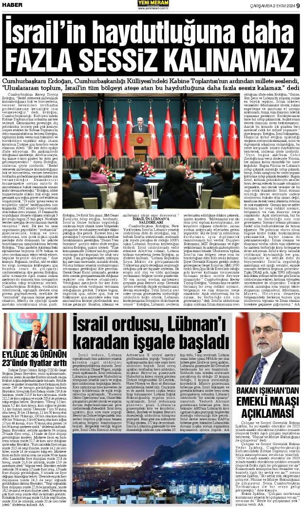 2 Ekim 2024 Yeni Meram Gazetesi
