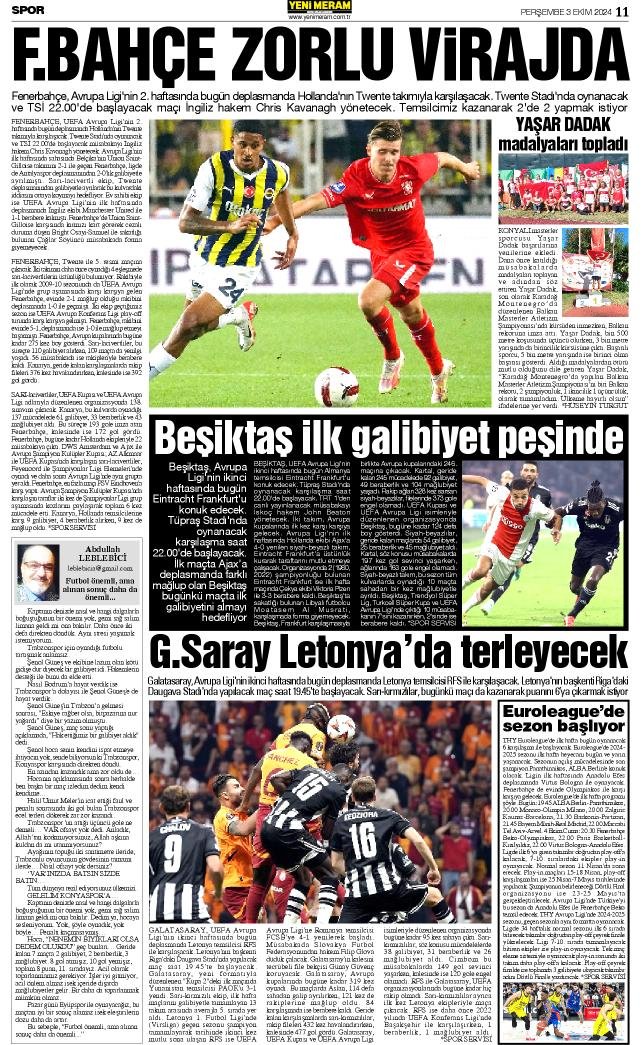 3 Ekim 2024 Yeni Meram Gazetesi
