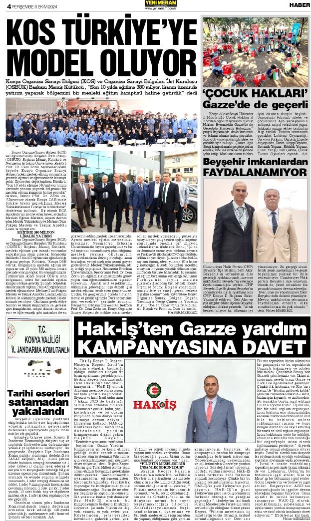 3 Ekim 2024 Yeni Meram Gazetesi
