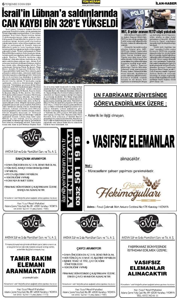 3 Ekim 2024 Yeni Meram Gazetesi
