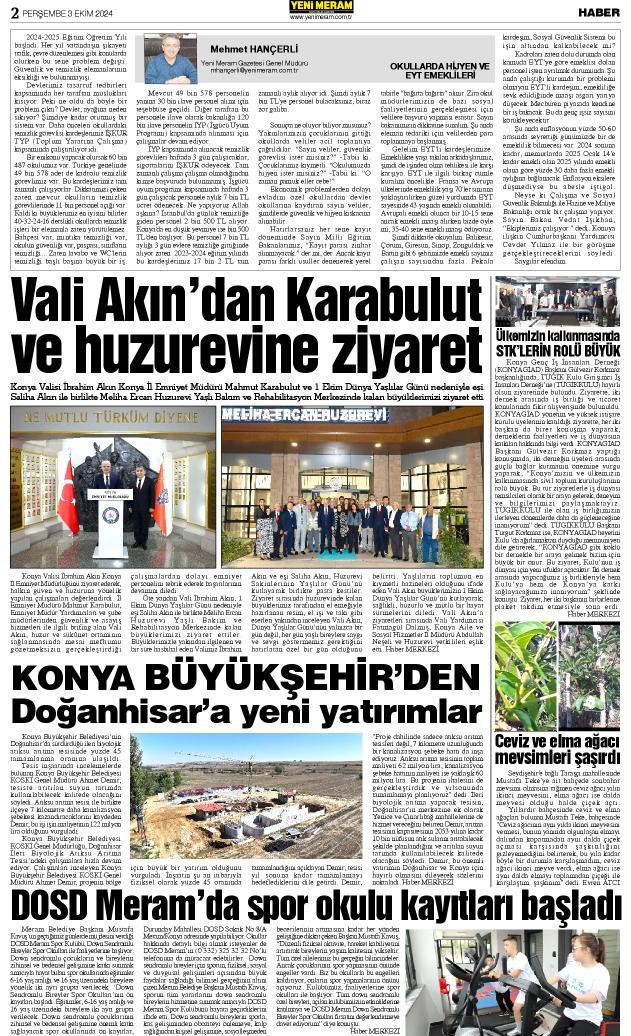 3 Ekim 2024 Yeni Meram Gazetesi
