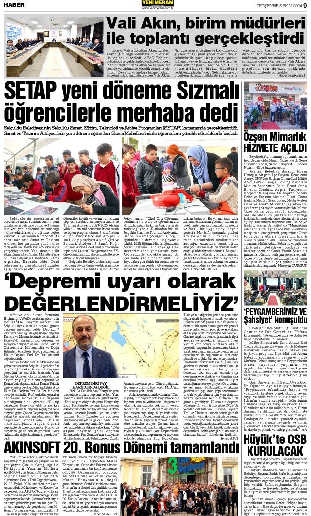 3 Ekim 2024 Yeni Meram Gazetesi
