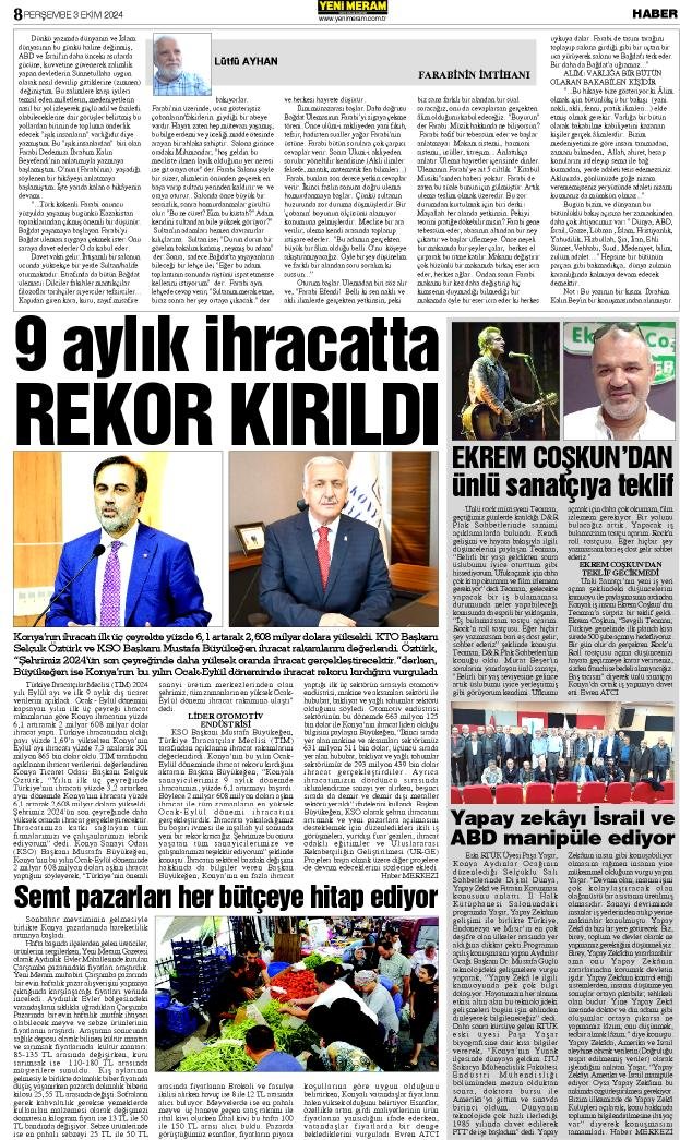 3 Ekim 2024 Yeni Meram Gazetesi
