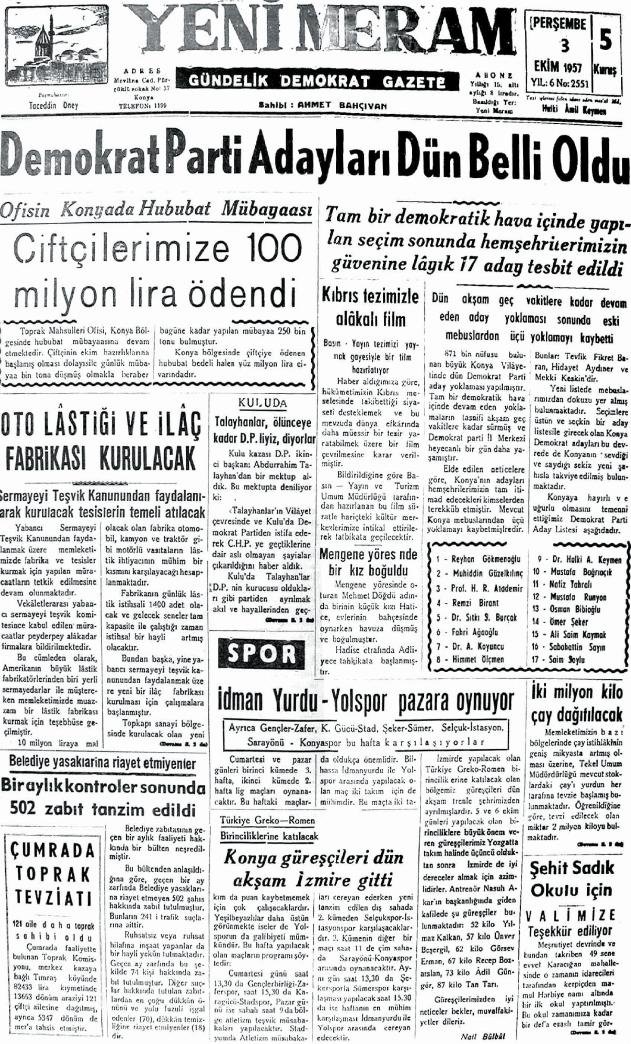 3 Ekim 2024 Yeni Meram Gazetesi
