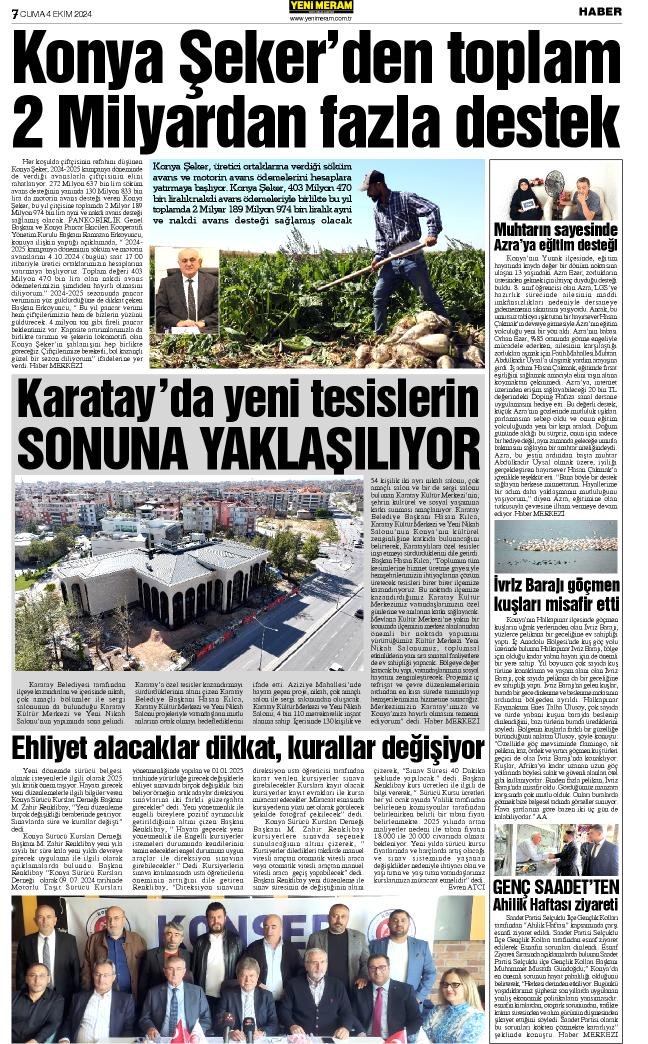 4 Ekim 2024 Yeni Meram Gazetesi
