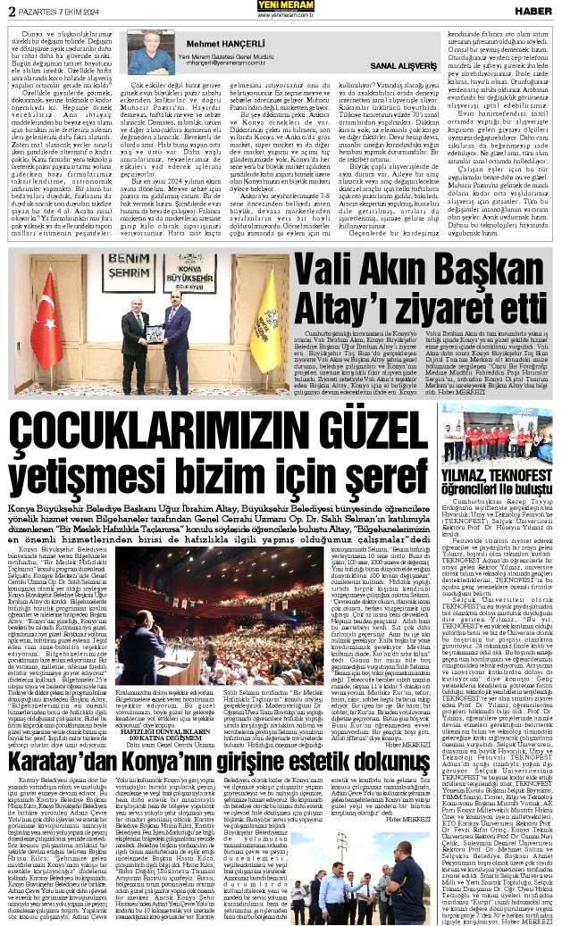 7 Ekim 2024 Yeni Meram Gazetesi
