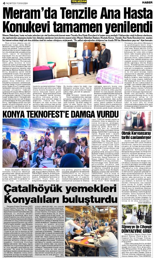 7 Ekim 2024 Yeni Meram Gazetesi
