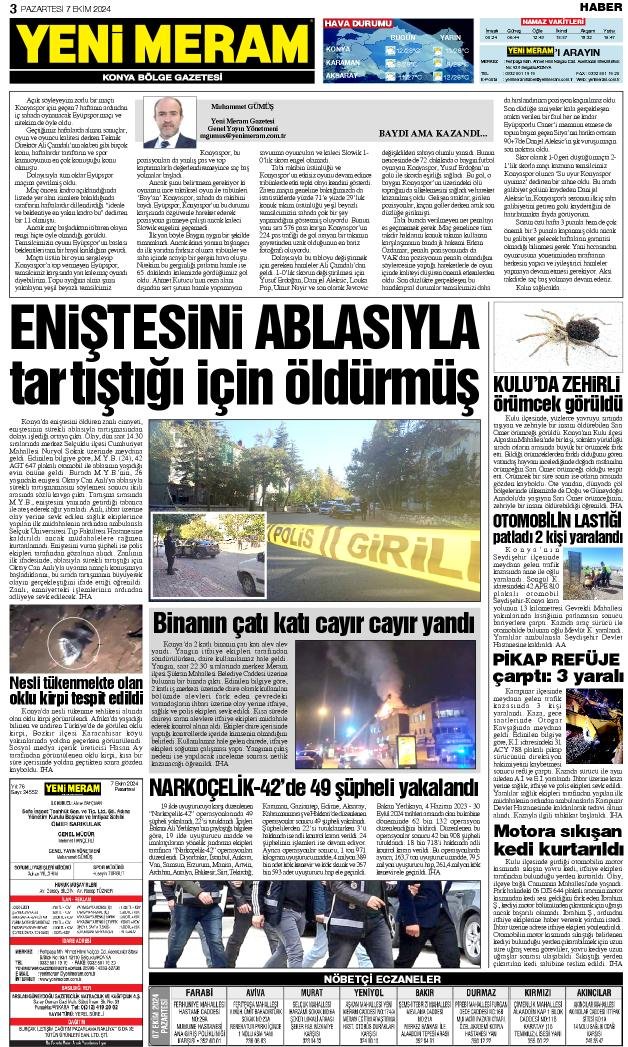 7 Ekim 2024 Yeni Meram Gazetesi
