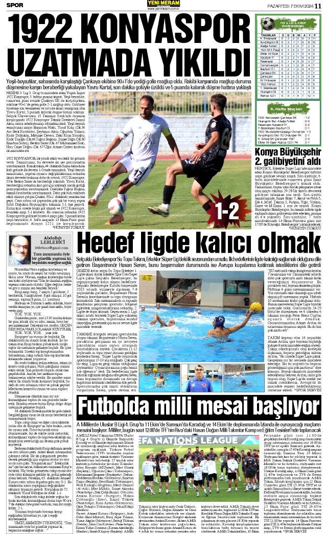 7 Ekim 2024 Yeni Meram Gazetesi
