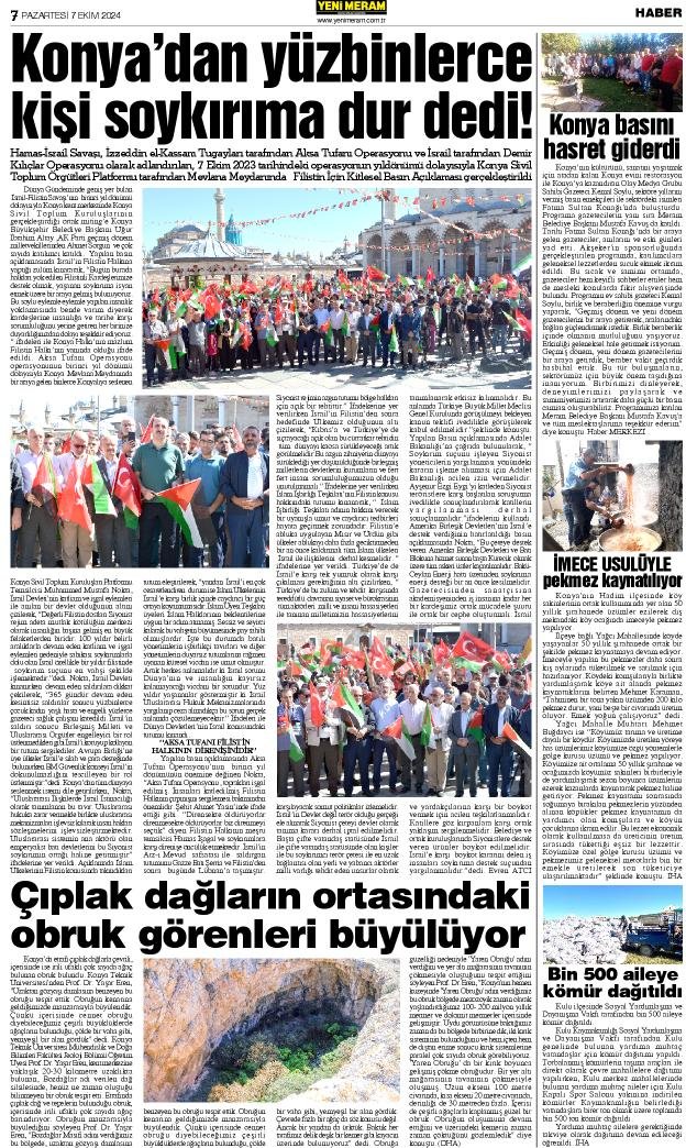 7 Ekim 2024 Yeni Meram Gazetesi
