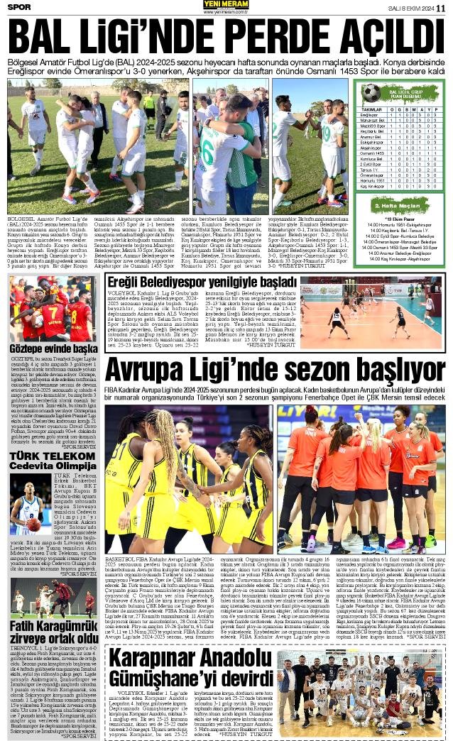 8 Ekim 2024 Yeni Meram Gazetesi