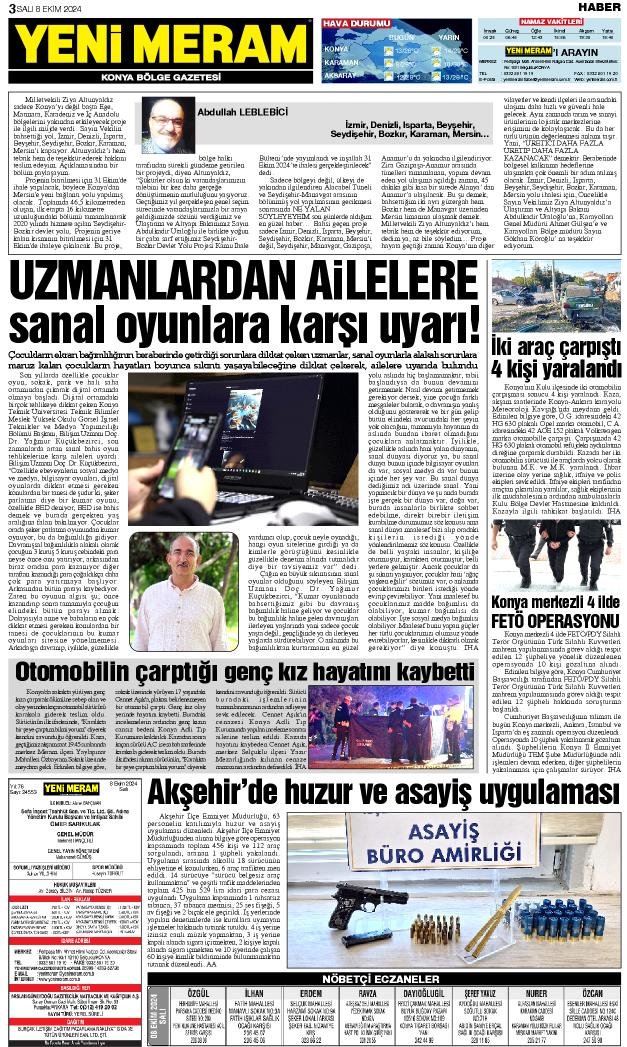 8 Ekim 2024 Yeni Meram Gazetesi