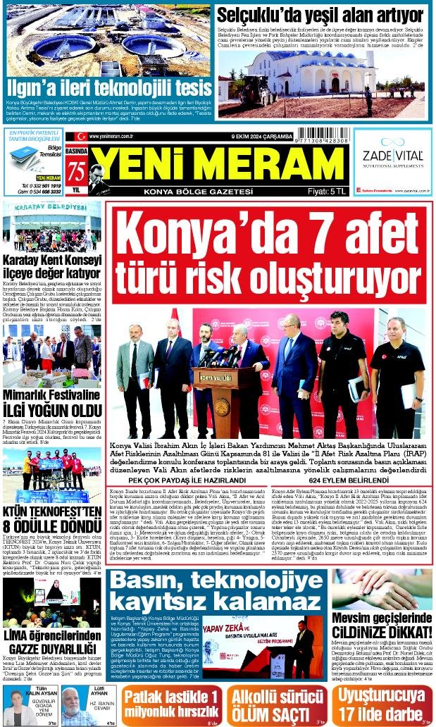 9 Ekim 2024 Yeni Meram Gazetesi