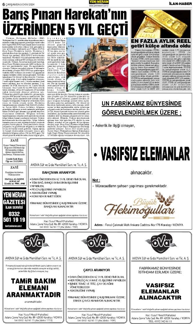 9 Ekim 2024 Yeni Meram Gazetesi